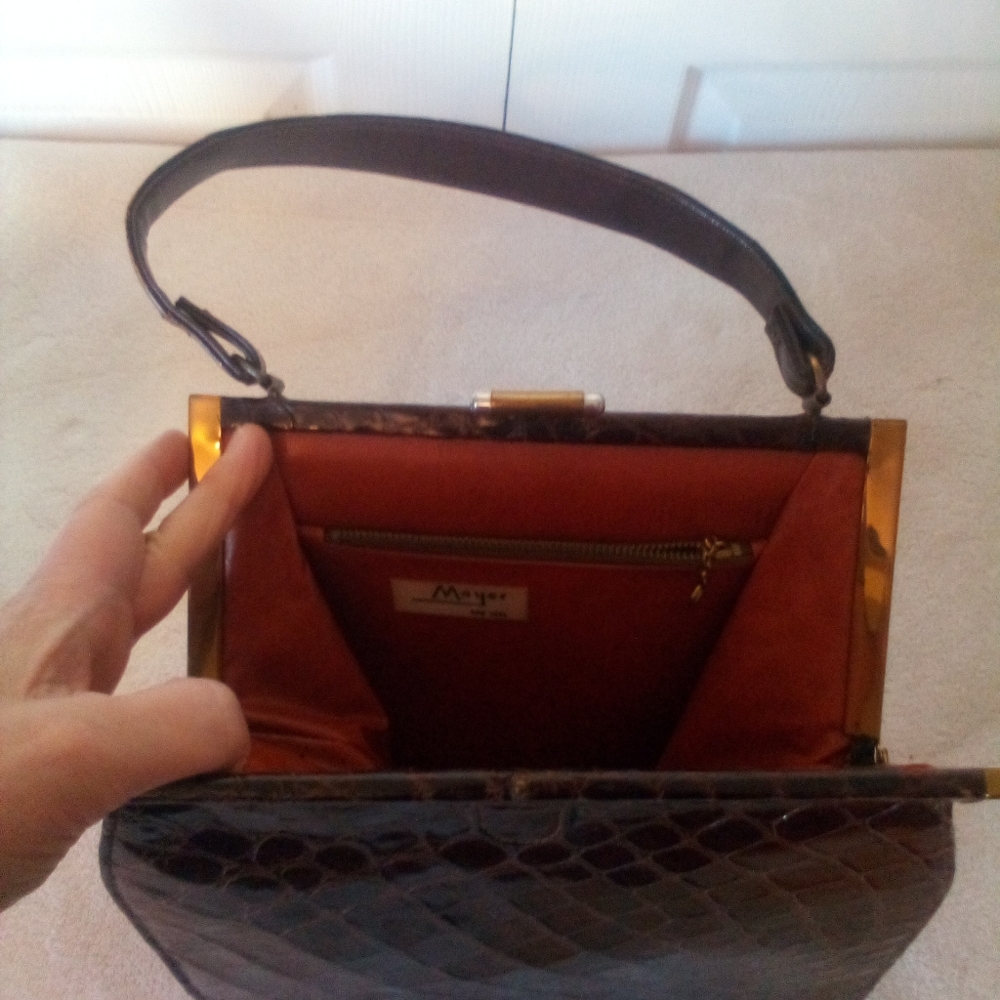 Vintage Crocodile Dress Purse-Brown